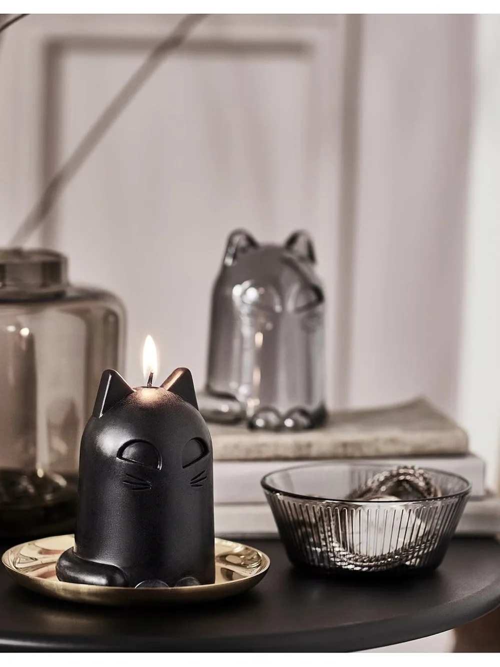 Ikea KUSTFYR cat black, 12 cm Unscented candle,